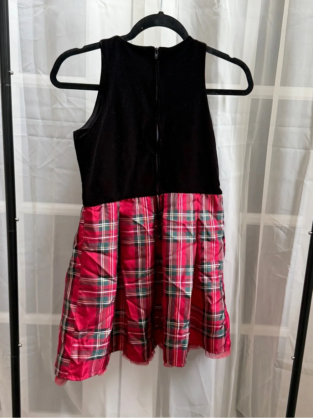 The Children's Place Black Velvet Top Red Plaid Skirt Bow Dress